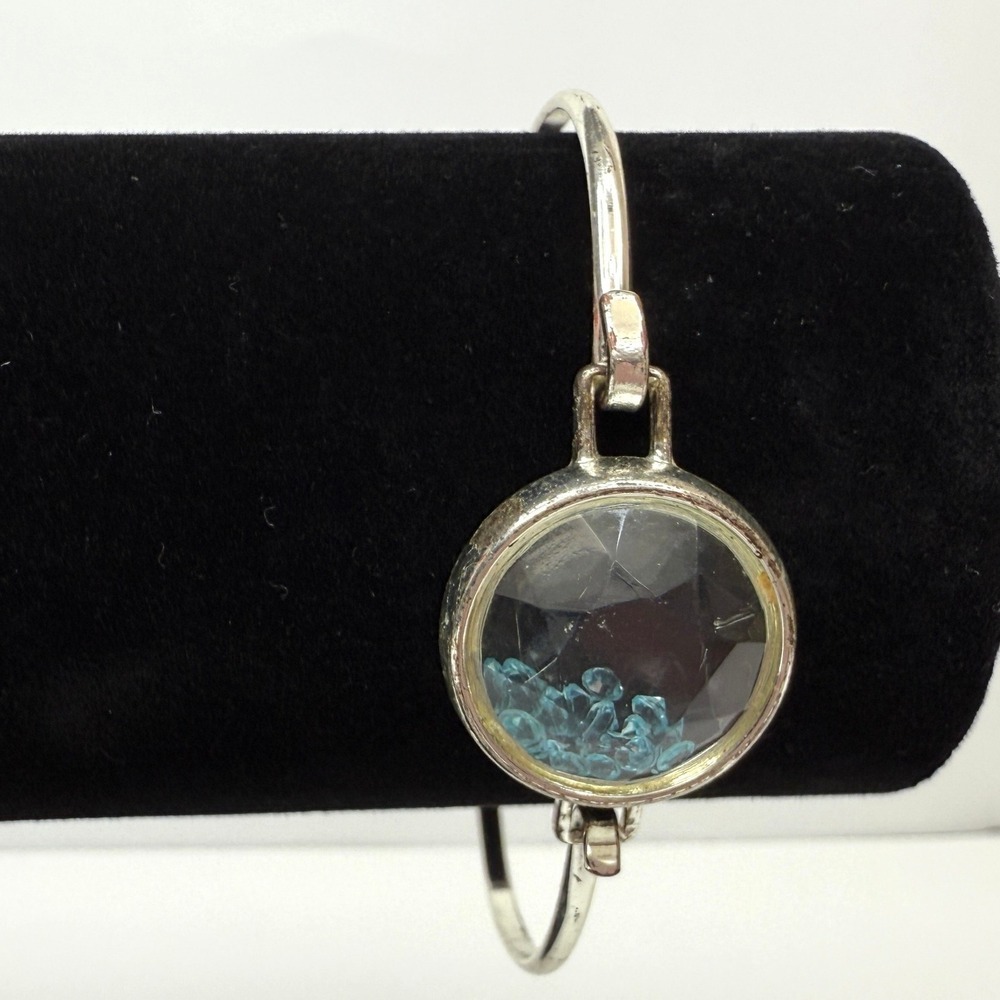 Charm Bangle Bracelet with Round Floating Blue Crystal Rhinestones Jewelry 6.5